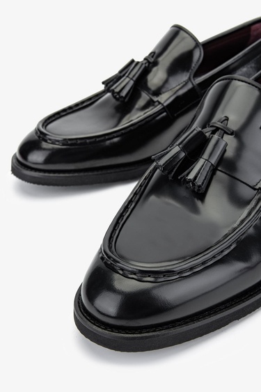  Valmenti Erkek Hakiki Deri Siyah Açma Loafer Ayakkabı