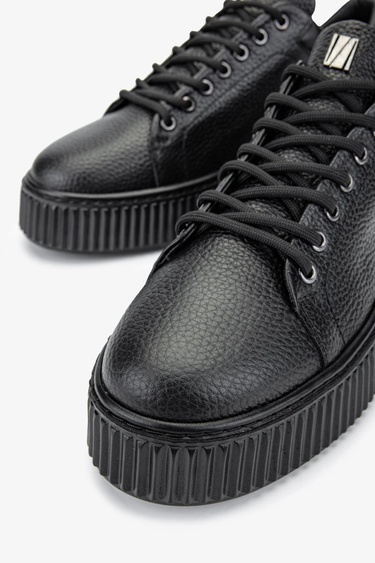  Valmenti Erkek Hakiki Deri Siyah Floter Sneakers & Spor Ayakkabı