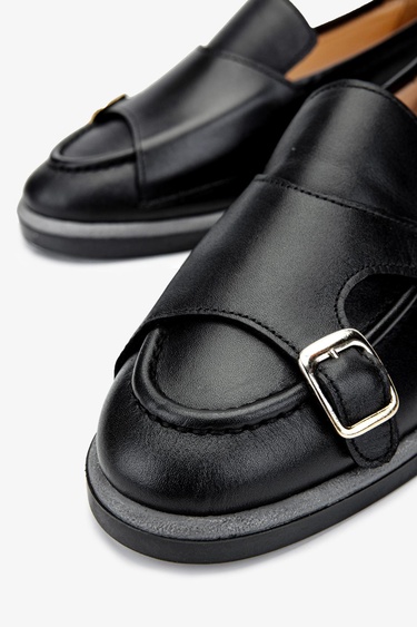  Valmenti Kadın Hakiki Deri Siyah Deri Casual Ayakkabı