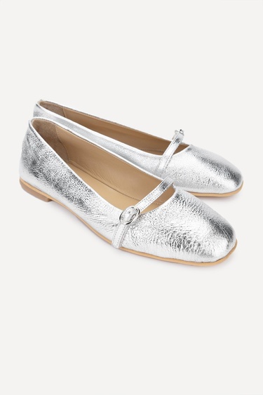  Valmenti Shine Kadın Lame Hakiki Deri Babet