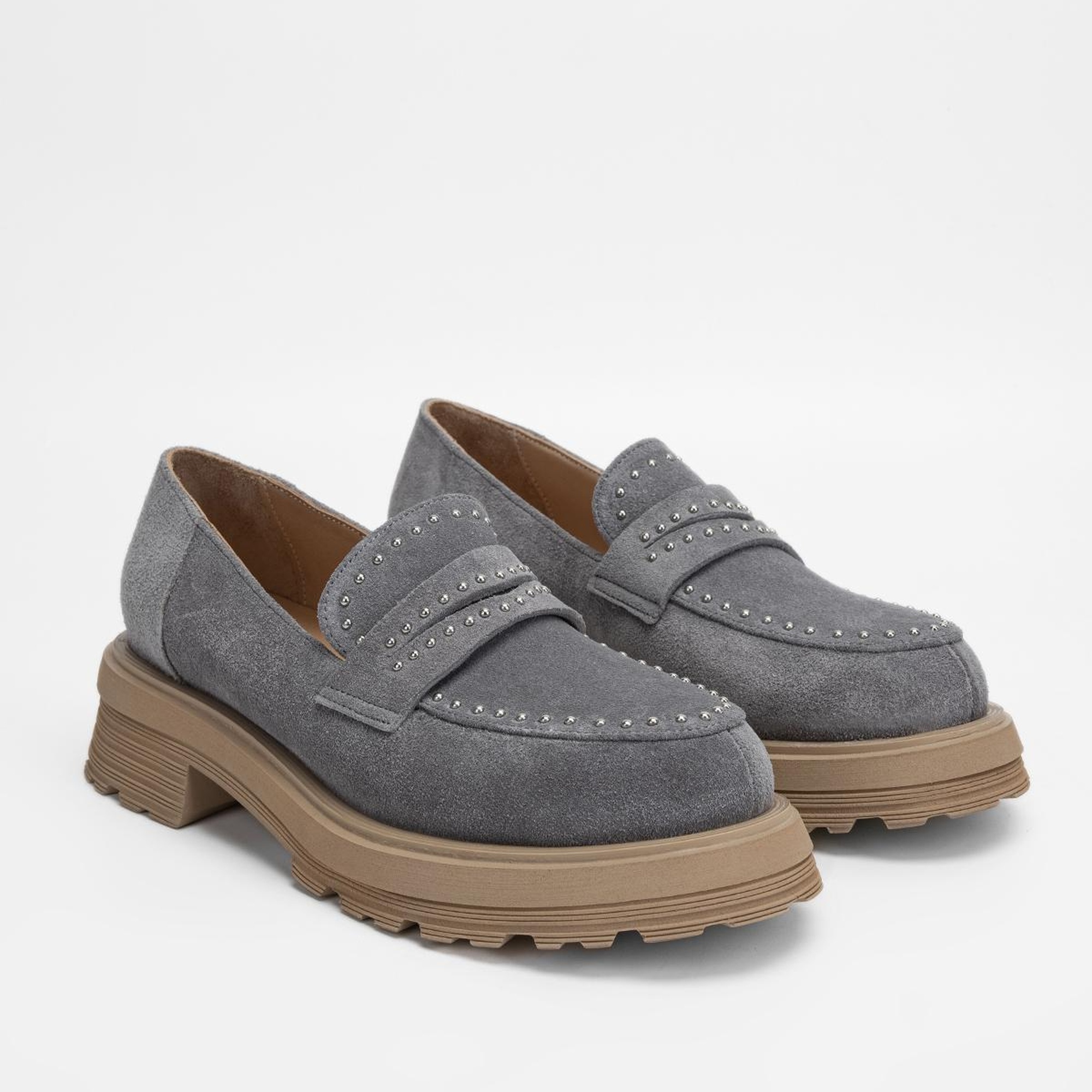 Valmenti Kadın Gri Süet Hakiki Deri Loafer Ayakkabı