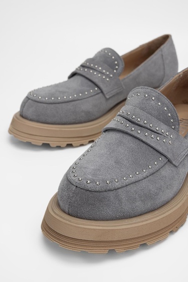  Valmenti Kadın Gri Süet Hakiki Deri Loafer Ayakkabı