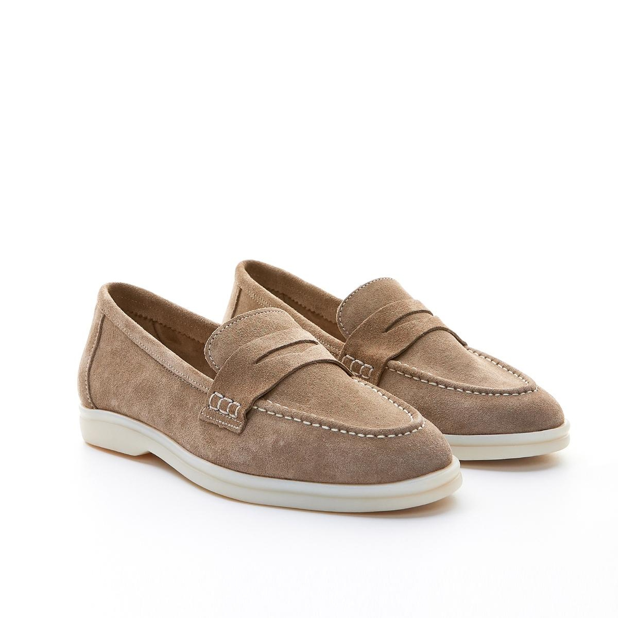 Valmenti Bruna Kadın Bej Süet Hakiki Deri Loafer Ayakkabı