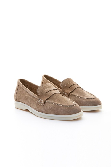  Valmenti Bruna Kadın Bej Süet Hakiki Deri Loafer Ayakkabı