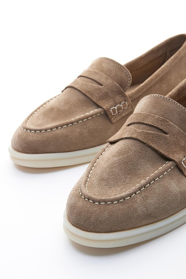  Valmenti Bruna Kadın Bej Süet Hakiki Deri Loafer Ayakkabı