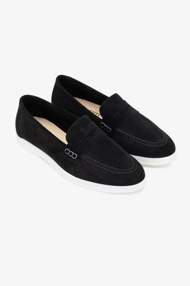  Valmenti Bruna Kadın Siyah Süet Hakiki Deri Loafer Ayakkabı