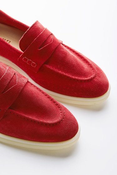  Valmenti Bruna Kadın Kırmızı Süet Hakiki Deri Loafer Ayakkabı
