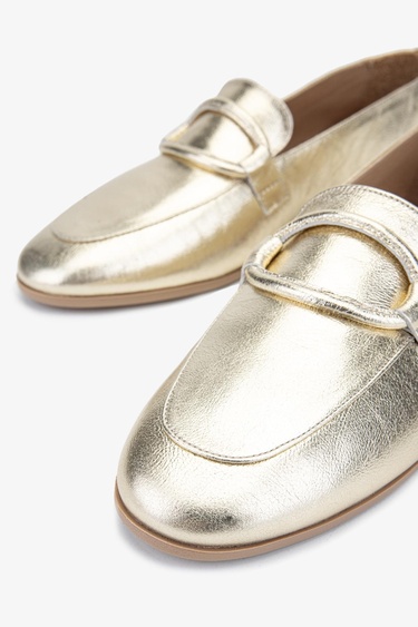  Valmenti Simax Kadın Altın Hakiki Deri Loafer Ayakkabı