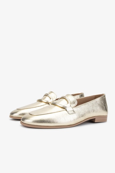  Valmenti Simax Kadın Altın Hakiki Deri Loafer Ayakkabı