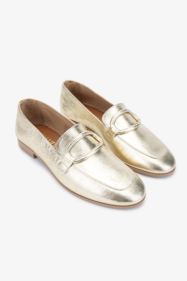  Valmenti Simax Kadın Altın Hakiki Deri Loafer Ayakkabı