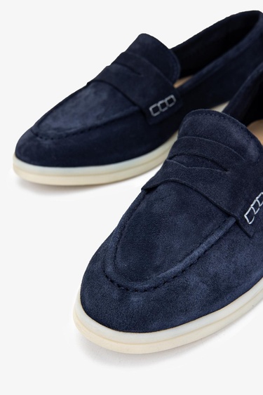  Valmenti Bruna Kadın Lacivert Süet Hakiki Deri Loafer Ayakkabı