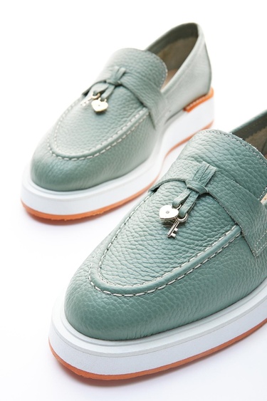  Valmenti Olympe Kadın Yeşil Hakiki Deri Loafer Ayakkabı