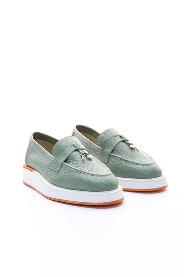  Valmenti Olympe Kadın Yeşil Hakiki Deri Loafer Ayakkabı