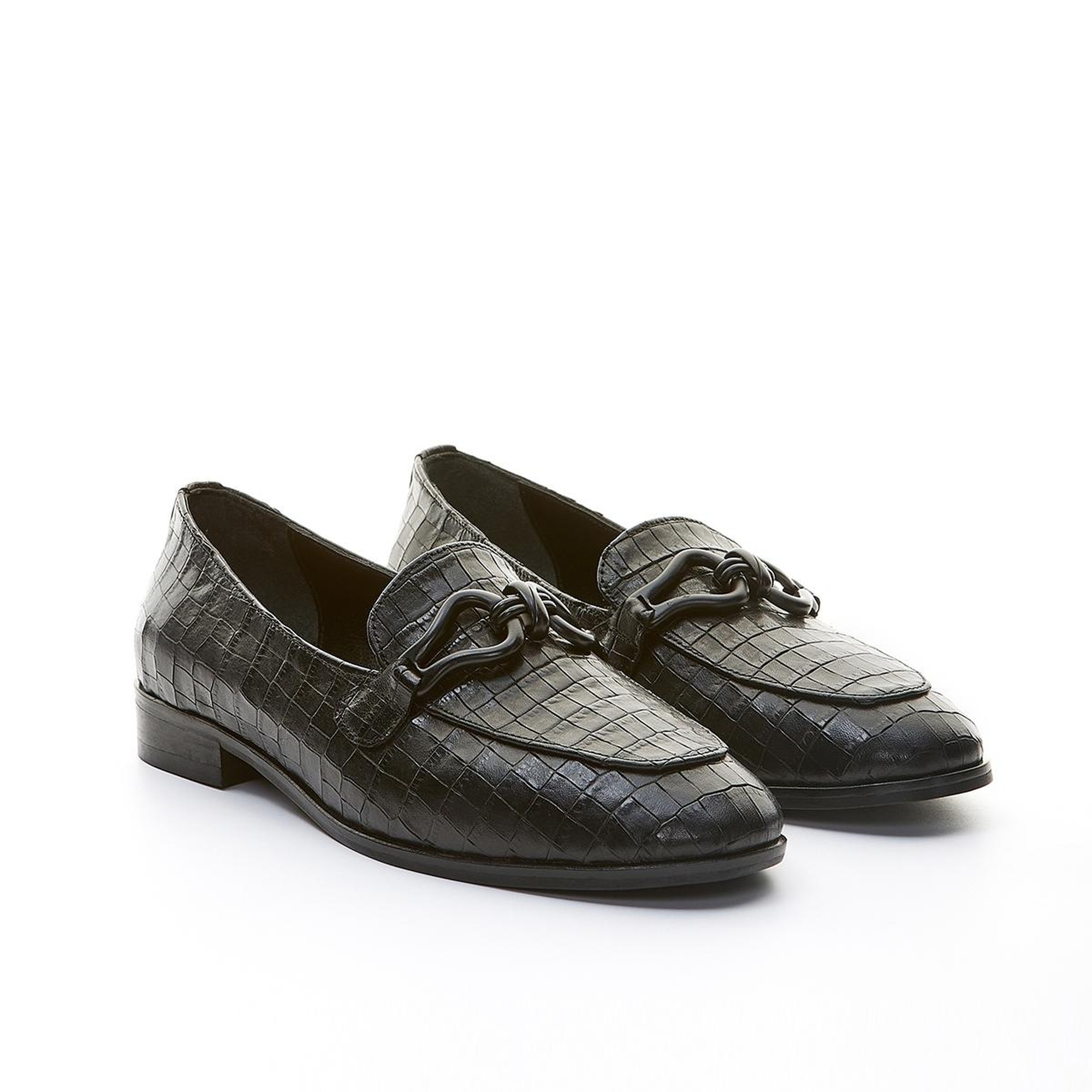 Valmenti Veronique Kadın Siyah Kroko Hakiki Deri Loafer Ayakkabı