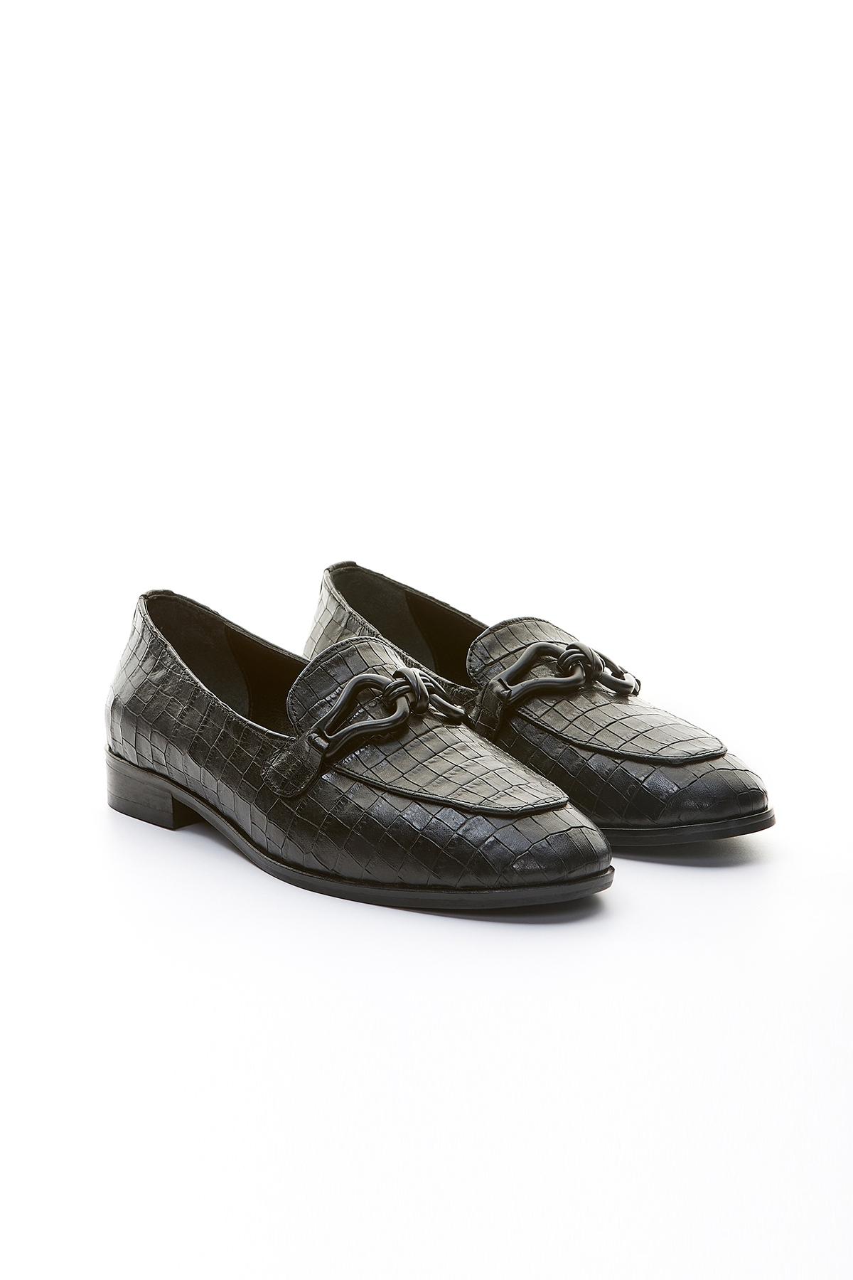  Valmenti Veronique Kadın Siyah Kroko Hakiki Deri Loafer Ayakkabı