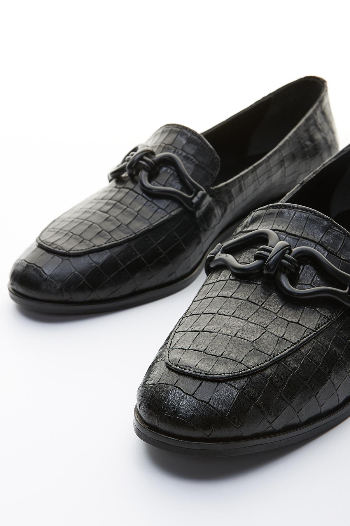  Valmenti Veronique Kadın Siyah Kroko Hakiki Deri Loafer Ayakkabı