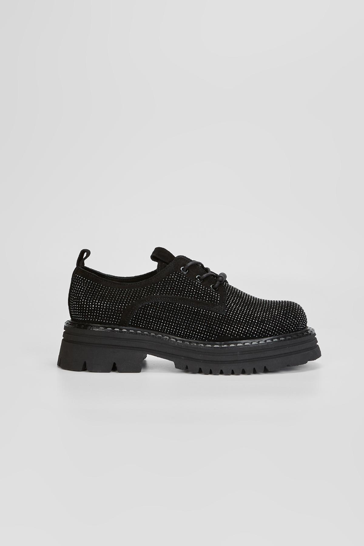  Valmenti Kadın Siyah Süet Hakiki Deri Casual Ayakkabı