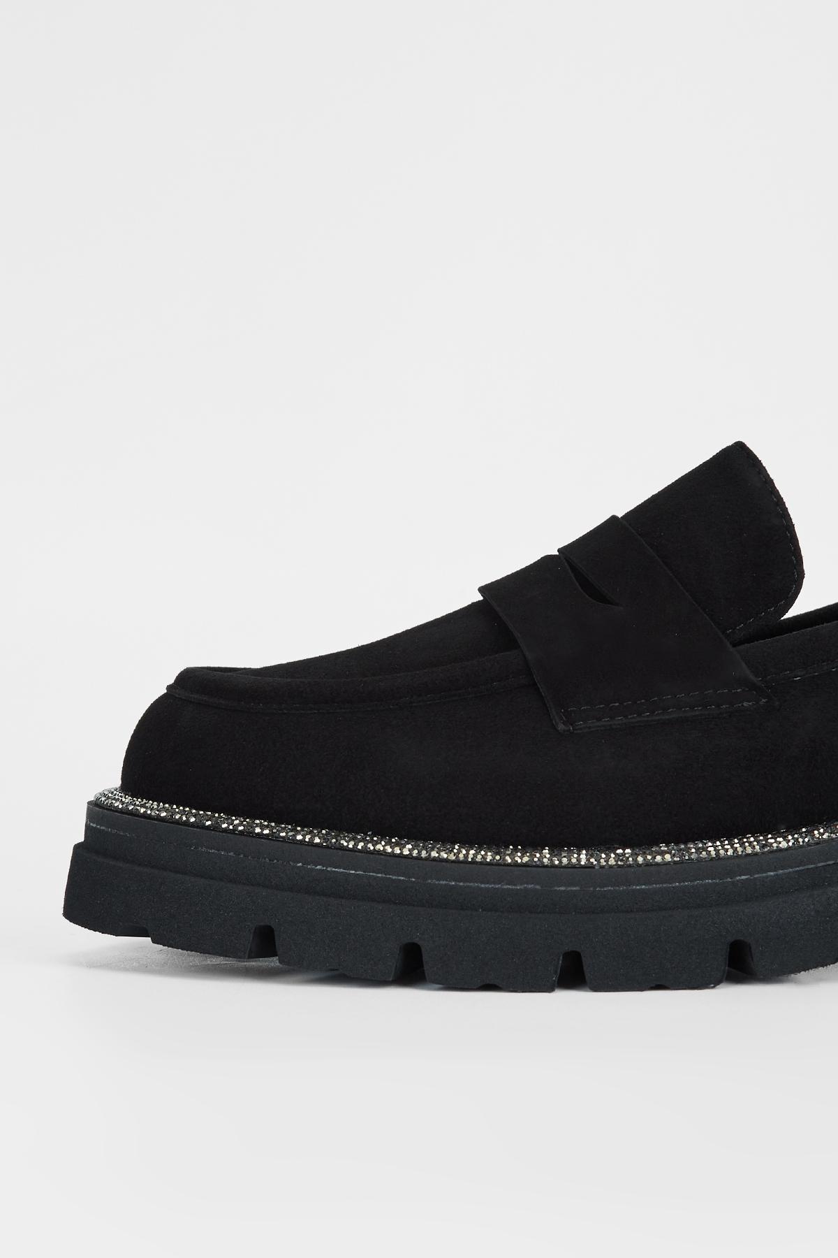 Valmenti Kadın Siyah Süet Hakiki Deri Loafer Ayakkabı