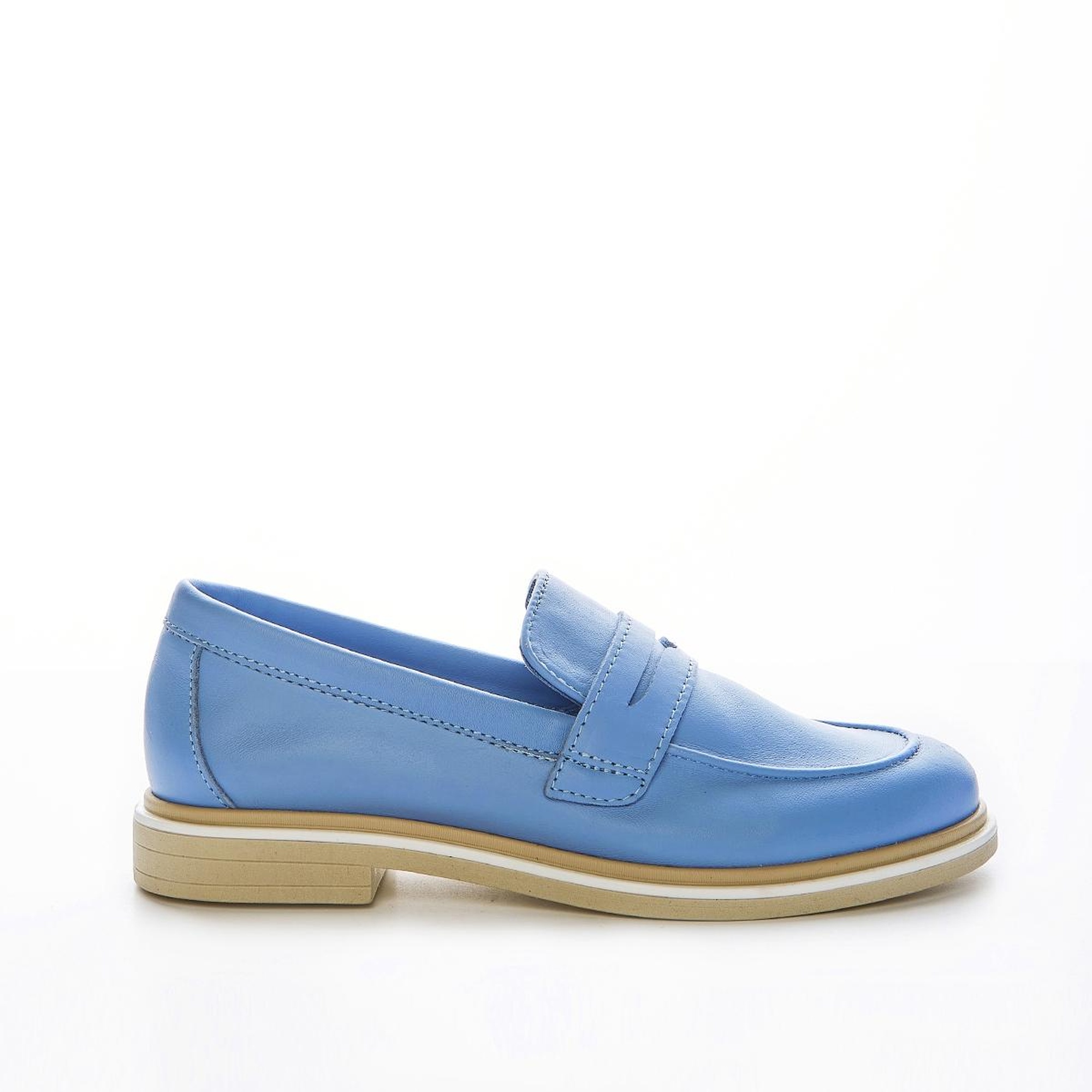 Valmenti Cielo Kadın Açık Mavi Hakiki Deri Loafer Ayakkabı