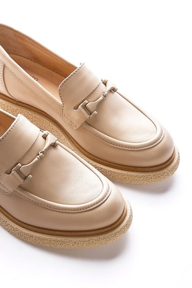  Valmenti Pura Kadın Nude Hakiki Deri Loafer Ayakkabı