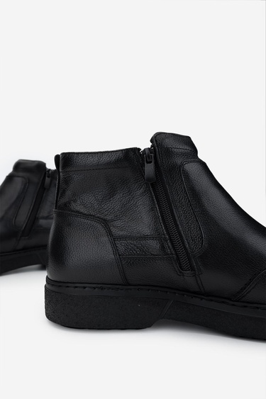  Valmenti Erkek Hakiki Deri Siyah Casual Bot