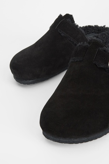  Valmenti Acrux Kadın Siyah Süet Hakiki Deri Düz Terlik