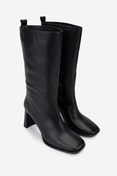  Valmenti Kadın Siyah Deri Topuklu Çizme