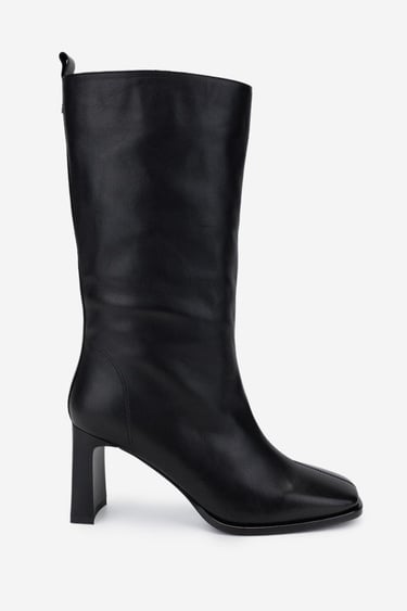  Valmenti Kadın Siyah Deri Topuklu Çizme