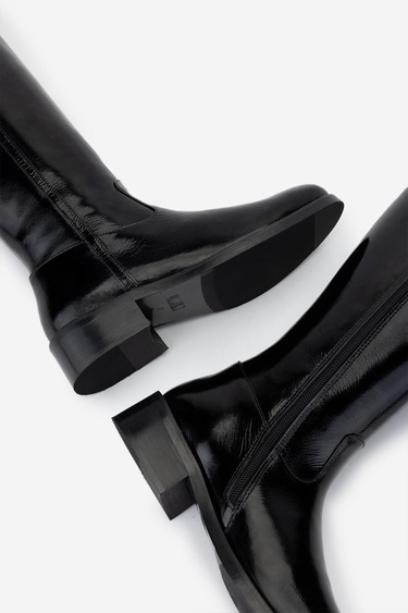  Valmenti Kadın Siyah Rugan Casual Çizme