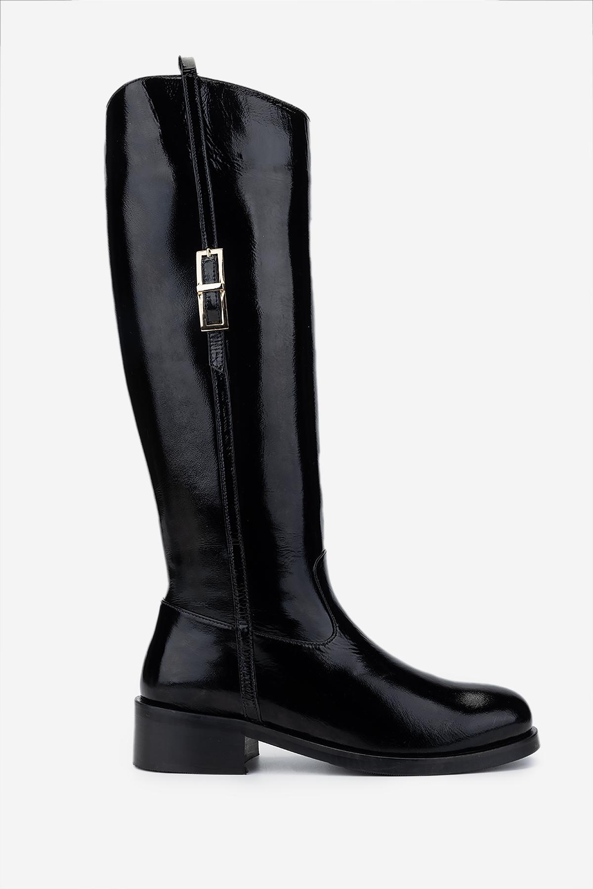  Valmenti Kadın Siyah Rugan Casual Çizme