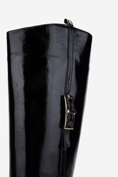  Valmenti Kadın Siyah Rugan Casual Çizme