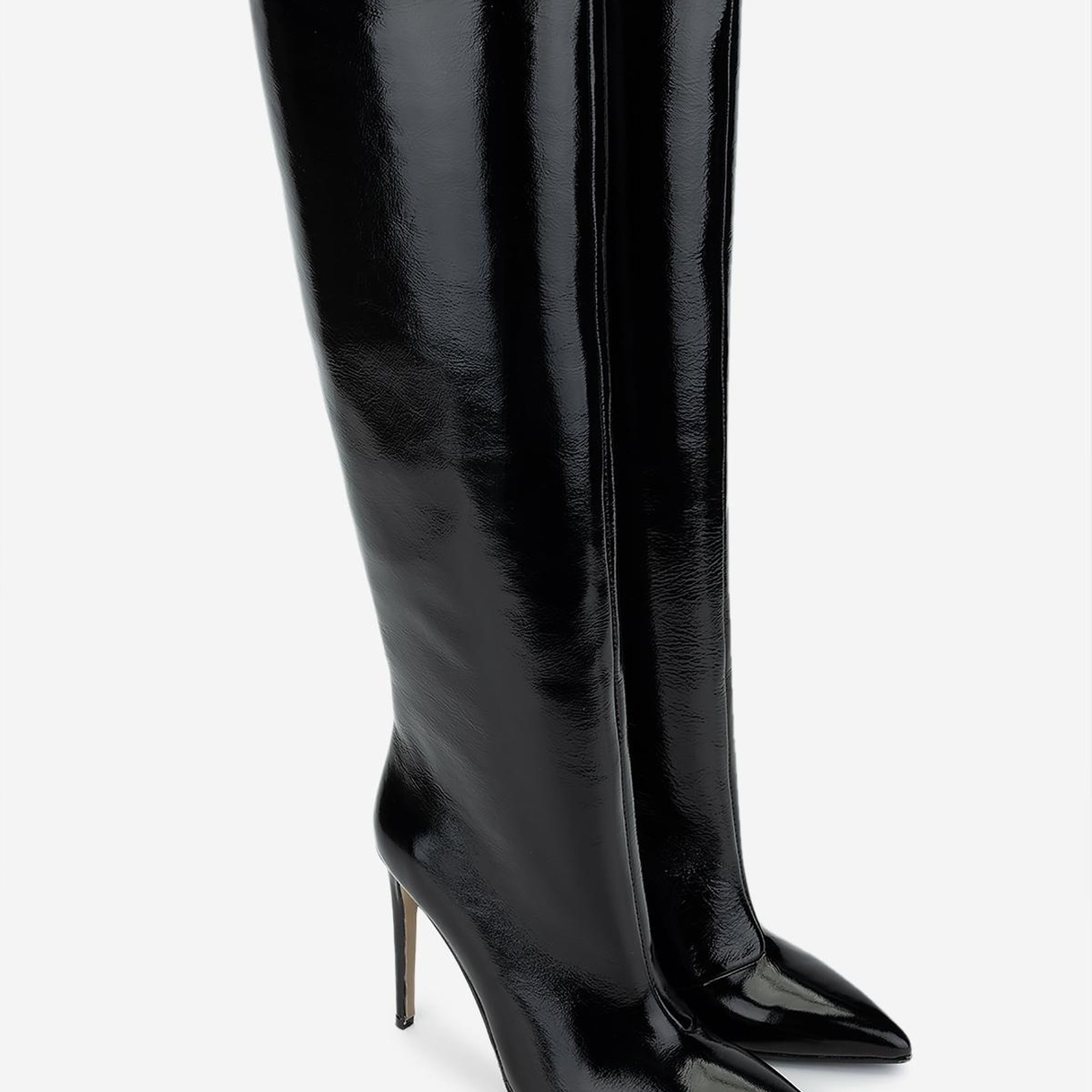 Valmenti Kadın Hakiki Deri Siyah Rugan Topuklu Çizme
