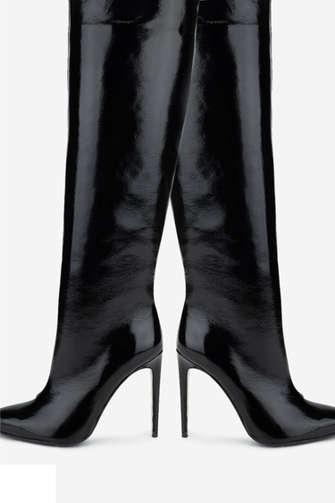  Valmenti Kadın Hakiki Deri Siyah Rugan Topuklu Çizme