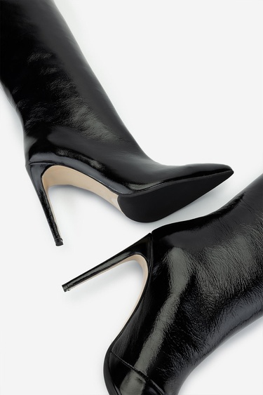  Valmenti Kadın Hakiki Deri Siyah Rugan Topuklu Çizme