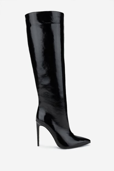  Valmenti Kadın Hakiki Deri Siyah Rugan Topuklu Çizme