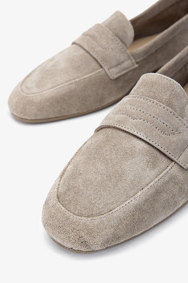  Valmenti Maxii Kadın Bej Süet Hakiki Deri Loafer Ayakkabı