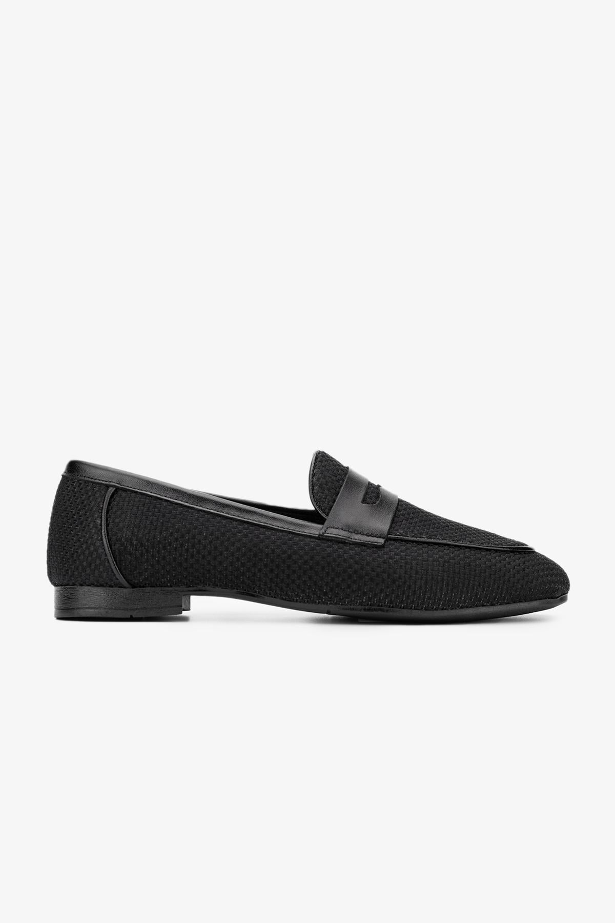  Valmenti Topy Kadın Siyah/Siyah Deri & Tekstil Loafer Ayakkabı