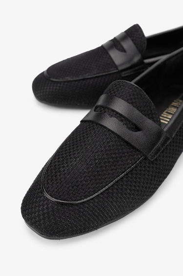  Valmenti Topy Kadın Siyah/Siyah Deri & Tekstil Loafer Ayakkabı