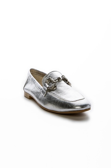  Valmenti Ester Kadın Gümüş Metalik Hakiki Deri Loafer Ayakkabı