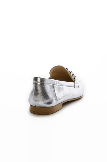  Valmenti Ester Kadın Gümüş Metalik Hakiki Deri Loafer Ayakkabı