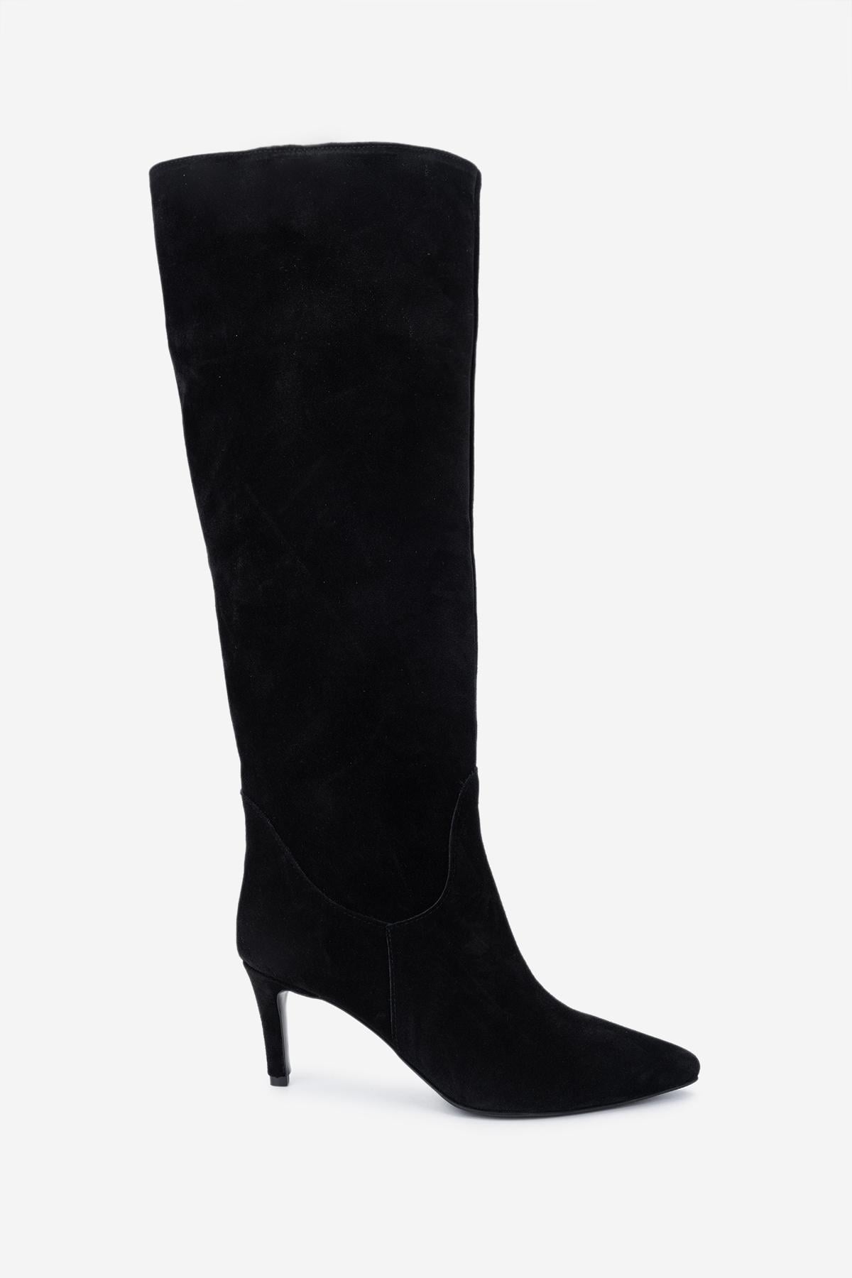  Valmenti Kadın . Siyah Süet Topuklu Çizme