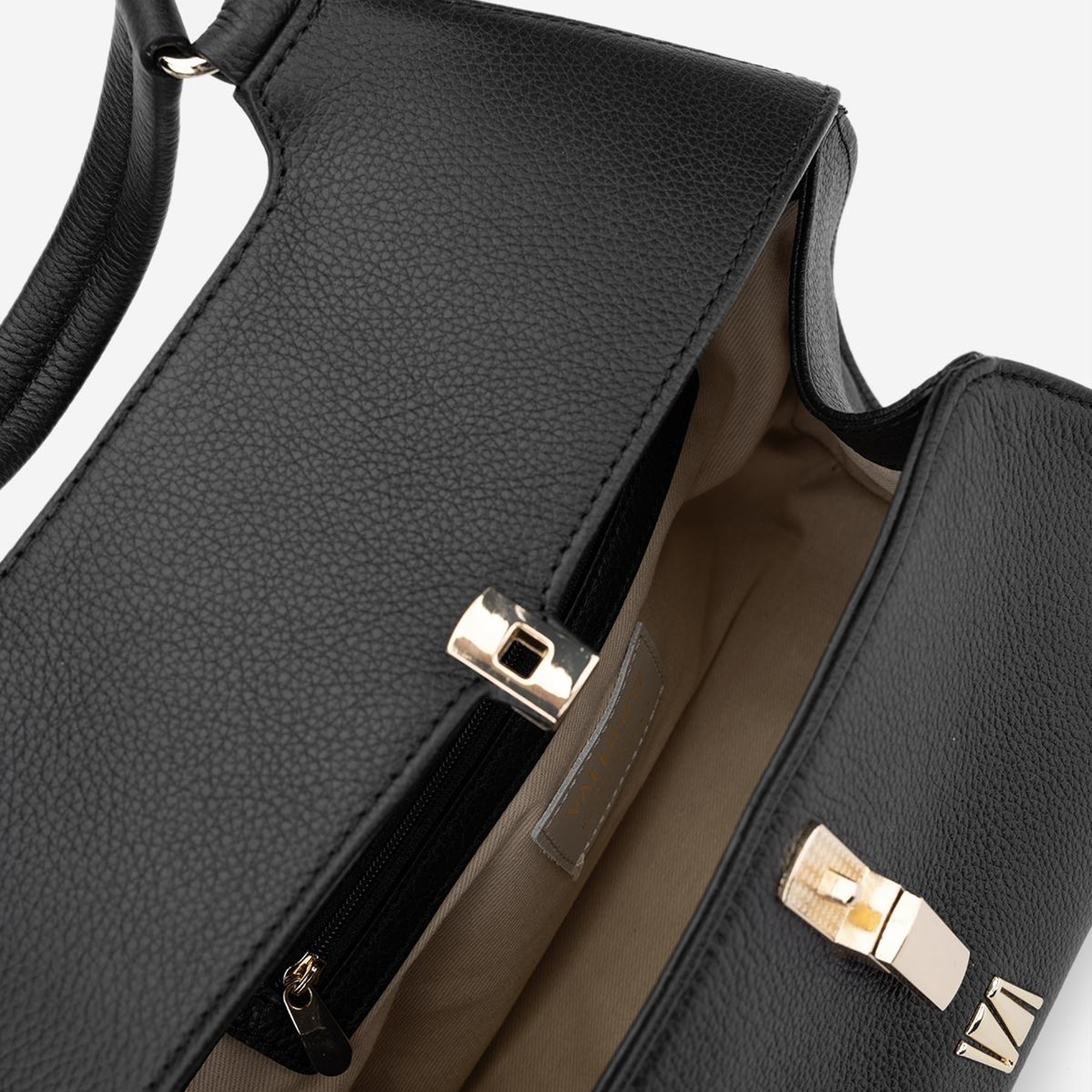 Valmenti Azra Kadın Siyah Floter Hakiki Deri Kol Çantası