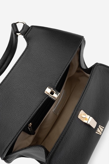  Valmenti Azra Kadın Siyah Floter Hakiki Deri Kol Çantası