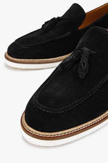  Valmenti Hint Erkek Siyah Süet Hakiki Deri Loafer Ayakkabı