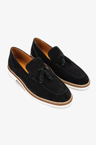  Valmenti Hint Erkek Siyah Süet Hakiki Deri Loafer Ayakkabı