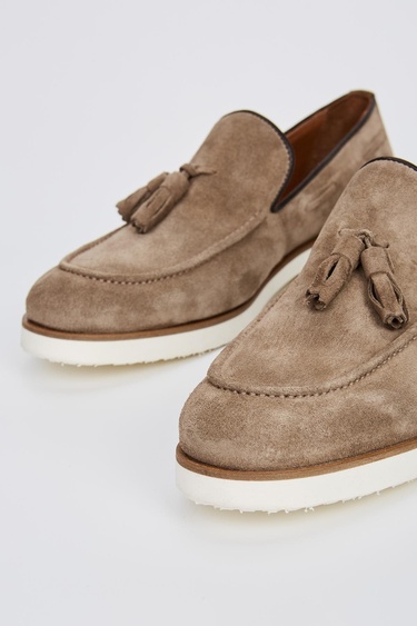  Valmenti Ottone Erkek Bej Süet Hakiki Deri Loafer Ayakkabı
