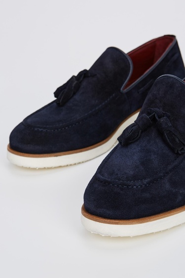  Valmenti Ottone Erkek Lacivert Süet Hakiki Deri Loafer Ayakkabı