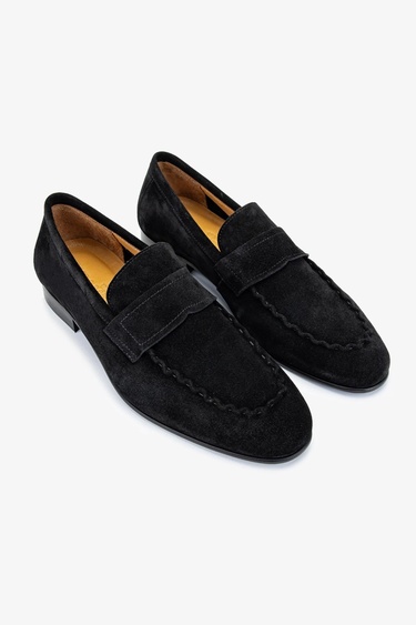  Valmenti Thonas Erkek Siyah Süet Hakiki Deri Loafer Ayakkabı