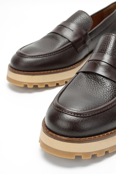  Valmenti Erkek Kahverengi Floter Hakiki Deri Loafer Ayakkabı