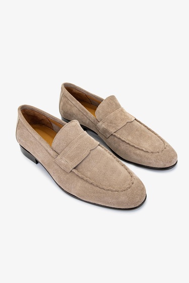  Valmenti Thonas Erkek Bej Süet Hakiki Deri Loafer Ayakkabı